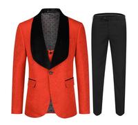 YFFUSHI Men's 3 Piece Suit Butterfly Jacquard Dinner Tuxedo 1 Button Shawl Lapel Floral Wedding Suits