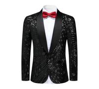 YFFUSHI Men's Blazer Luxury Sequin Shawl Lapel Dress Slim Fit 1 Button Suit Casual Business Sparkle Jacket Black