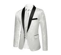 YFFUSHI Men's Blazer Slim Fit Paisley Jacquard Suit Jacket 1 Button Shawl Lapel Floral Chic Dress Jackets, White, S