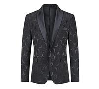YFFUSHI Men's Casual Blazer Floral Jacquard Suit Jacket Slim Fit Dress Tuxedo 1 Button Wedding Business Coat Black