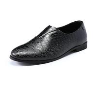 YFFUSHI Mens Crocodile Print Loafers Stylish Lightweight Slip On Leather Shoes Casual Flat Slipper Comfortable Moccasin, Black, 7