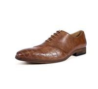 YFFUSHI Mens Dress Shoes Formal Leather Oxfords Pointed Toe Derby Crocodile Pattern Retro Glossy Business Wedding Coffee Brown 10