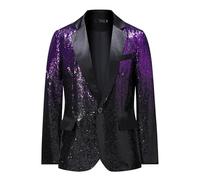 YFFUSHI Men's Gradient Sequin Blazer 1 Button Notch Lapel Shiny Suit Jacket Banquet Tuxedo Jacket, Purple-Black, S