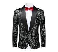 YFFUSHI Men's Luxury Sequin Blazer Shawl Lapel Sparkle Tuxedo Dress Jacket 1 Button Stylish Shiny Suit Jackets, White, 2XL