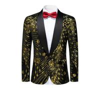 YFFUSHI Men's Luxury Sequin Blazer Shawl Lapel Sparkle Tuxedo Dress Jacket 1 Button Stylish Shiny Suit Jackets, Gold, 2XL