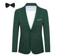 YFFUSHI Mens Slim Fit Blazer with Bow Tie 1 Button Business Wedding Suit Jacket Classic Lightweight Dress Jacket, Dark Green, XL