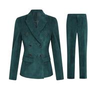 YFFUSHI Women 2-Piece Trouser-Suit Corduroy Suits Business Double Breasted Trouser Suits Long Sleeve Slim Blazer and Pants Green