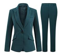 YFFUSHI Women 2-Piece Trouser-Suit Jacket Ladies Formal Office Business Blazer Coat,Green,XS
