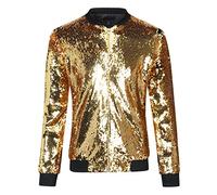 YFFUSHI Women Sequin Long Sleeves Bomber Jacket Glitter Metallic Shiny Sparkling Lightweight Cropped Top