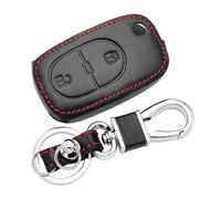 YFGBLQIA Key Fob Cover Genuine Leather with Keychain,Leather Key Case Key Shell Keyless Smart Key Fob for Audi A6 1997-2000