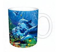 YFHJV Coffee Mug Funny Mug,Cute Dolphin Ocean Animal Print,Tea Cup Cup Gift Birthday Work Office Christmas Printed Coffee Cup 11Oz Cups 330ml Large Coffee Mug