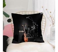 YFHJV Pillow Cover Throw Case Decor Home Living Room Couch Sofa Decorative Cushions Pillow Cover for Bedroom,Music musical instruments guitar with drum in black decorative runner,40x40 cm