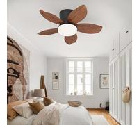 YFHKWJ Modern Ceiling Fan with Lights - Smart Dimmable LED Fan Light, APP Remote Control, 6 Speed & Timer, DC Motor, Summer-Winter Mode, 5 Blade Flush Mount for Bedroom, Dining Room-Brown Wood Grain