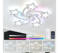 YFHKWJ Modern White Star Ceiling Fan with Light and Remote Control Bedroom Kids RGB Ceiling Fans with Lamps 6 Speed Quiet DC Motor for Living Room Kids Room Summer & Winter Reversible
