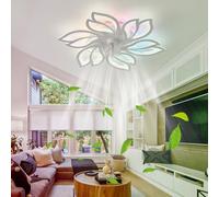 YFHKWJ White Modern Flower Ceiling Fan with Light and Remote Control Quiet Reversible 6 Speed Motor DC RGB Smart Ceiling Fans with Lamp for LED Dimmable Bedroom Living Room Memory Function