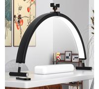 YFHT Half Moon Light, 29'' Half Moon Lamp Adjustable Brightness, Nail Light For Desk with Phone Holder, Desk Lamp for Lash Eyelash Extension, Tattoo, Eyebrows, Nail Lighting,Black