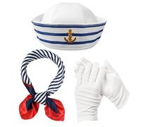YFHUVB 3 Pcs Captain Sailor Set, Navy Sailor Costume with Hat, Glove, and Scarf, Sailor Outfit for Men, Women, Navy Outfit Cosplay Maritime Themed Dress Up Accessories