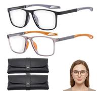 YFHUVB 4-Piece Set Visionsync Multifocal Glasses, Black and Grey Frames with Two Leather Cases, Vision Sync Multifocal Glasses, Varifocal Glasses Design for Daily Reading and Computer Work