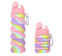 YFHUVB Collapsible Water Bottle 500ml, Silicone Water Bottle for Kids and Active Travelers, Foldable Bottle for School Hydration and Outdoor Adventures, Compact Design with Camouflage Pink Color