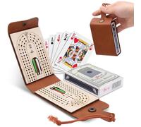 YFHUVB Cribbage Board With Pegs, Travel Cribbage Board with Full Deck of Cards and 6 Pegs, Complete Cribbage Board Game Set for Family Game Nights, Road Trips and Picnic Outings