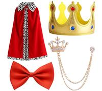 YFHUVB King Costume Kids, 4-Piece Royal Outfit for Boys, Medieval Knight Prince Charming Costume Set, Includes Cape Crown Bowtie Brooch, for Halloween Christmas Role Play School Performance