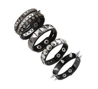 YFHUVB Studded Bracelet, Punk Rock Accessories for Music Festivals, Adjustable Goth Jewellery for Halloween Party Favors, Emo Style 4-Piece Set，Fits 7-8 Inch Wrists