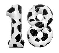 YFHVJTKO 40 Inch Cow Number 18 Foil Balloons 18 Celebration Decorations for Happy 18th Birthday Party Wedding Bridal Shower Engagement Photo Shoot Anniversary Decoration, Number 18 Black White Balloon