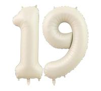 YFHVJTKO 40 Inch Number 19 Foil Balloons 19th Celebration Decorations for Happy 19th Birthday Party Wedding Bridal Shower Engagement Photo Shoot Anniversary Decoration, Number 19 Cream White Balloon