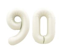 YFHVJTKO 40 Inch Number 90 Foil Balloons 90th Celebration Decorations for Happy 90th Birthday Party Wedding Bridal Shower Engagement Photo Shoot Anniversary Decoration, Number 90 Cream White Balloon