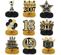 YFJSML 9pcs Black Gold Honeycomb Table Decoration for Birthday Boys 18th Birthday Party Decoration for Men (Black, Gold, 18)