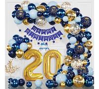 YFKJEU 20th Birthday Decoration Navy Blue Gold Kit: 40pcs Balloons, Banner, Confetti, Tools for 20th Birthday Men Women Decoration