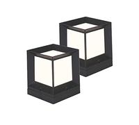 YFMYY 2 Pack Modern Lawn Landscape Column Light IP65 Waterproof Square Pillar Lamp Traditional Black Aluminum Acrylic Bollard Lamp E27 External Post Lantern Light Pond Gate Pillar Park Exterior Torch