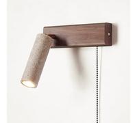 YFMYY 3W LED Wall Mount Reading Light, Adjustable Yellow Travertine Wall Sconce with Wood Base and Pull Cord Switch, Modern Minimalist Stone Wall Lamp for Bedroom Bedside Study Room(Walnut,Right)