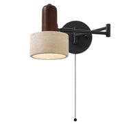 YFMYY Adjustable Swing Arm Wall Lamp with Natural Stone Shade and Pull Switch, Black Hardwired Wall Sconces Lighting, Yellow Travertine Wall Mount Light for Bedroom Bedside Study(Walnut)