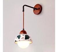 YFMYY Modern Dome Terrazzo Wall Sconce, Japanese Style Wabi Sabi Art Lighting Fixture, G9 Socket Wood Wall Lamp with Glass Shade, Hardwired Indoor Wall Light for Bedroom Bedside Living Room