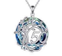 YFN 16/18/30/40/50/60/70/80/90/100 Tree of Life Necklace Sterling Silver | Faminy Tree Pendant Crystal/Moonstone Jewellery Anniversary Mother's Day Christmas Birthday Gifts for Women Wife Nana Mama