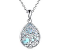 YFN 16/18/30/40/50/60/70/80/90/100 Tree of Life Necklace Sterling Silver | Faminy Tree Pendant Crystal/Moonstone Jewellery Anniversary Mother's Day Christmas Birthday Gifts for Women Wife Nana Mama