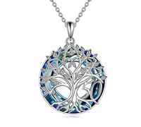 YFN 16/18/30/40/50/60/70/80/90/100 Tree of Life Necklace Sterling Silver | Faminy Tree Pendant Crystal/Moonstone Jewellery Anniversary Mother's Day Christmas Birthday Gifts for Women Wife Nana Mama