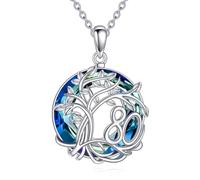 YFN 16/18/30/40/50/60/70/80/90/100 Tree of Life Necklace Sterling Silver | Faminy Tree Pendant Crystal/Moonstone Jewellery Anniversary Mother's Day Christmas Birthday Gifts for Women Wife Nana Mama