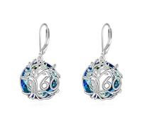 YFN 60th Birthday Earrings Sterling Silver Tree of Life Dangle Earrings Blue Crystal Jewellery Gift for Women Mom Grandmother