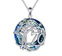 YFN 70th Birthday Gift 925 Sterling Silver Tree of Life Pendant Blue Crystal Jewellery 70th Necklace for Women Men Mum Dad