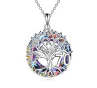 YFN 70th Birthday Gifts for Women Sterling Silver Tree of Life Necklace with Red Crystal Mothers Day Christmas Jewelry Gifts for Mother Grandma Nana