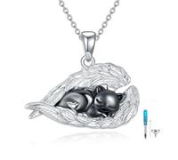 YFN 925 Sterling Silver Cat Angel Wing Urn Necklace - Memorial Keepsake for Ashes - Handcrafted Pet Memorial Jewelry - Elegant Sympathy Gift for Pet Lovers(cat wing)