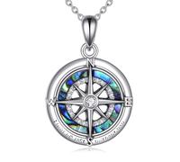 YFN 925 Sterling Silver Compass Necklace for Women Elegant 925 Silver Travel Pendant 18+2" Adjustable Chain - Birthday Christmas Graduation Gift for Her