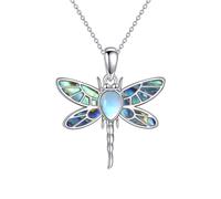 YFN 925 Sterling Silver Dragonfly Necklace for Women Abalone Moonstone Dragonfly Pendant with 18"+2" Adjustable Chain Hypoallergenic Nature-Inspired Jewelry Gift for Birthday/Anniversary/Mother’s Day
