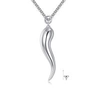YFN 925 Sterling Silver Italian Horn Urn Necklace Cornicello Cremation Pendant for Ashes Pet & Loved One Memorial Jewelry 22+2" Adjustable Chain Evil Eye Protection Gift Box