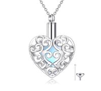 YFN 925 Sterling Silver Moonstone Heart Filigree Urn Necklace - Keepsake Memorial Ashes Pendant for Loved Ones (Moonstone Filigree)
