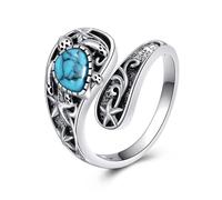 YFN 925 Sterling Silver Sea Turtle Turquoise Vintage Style Adjustable Open Ring (turtle, 7)