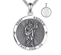 YFN 925 Sterling Silver St Andrew Necklace for Men & Women Saint Andrew Pendant Medal with 22+2" Adjustable Chain Catholic Jewelry - Comes with Gift Box