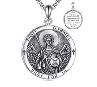 YFN 925 Sterling Silver St Gabriel Archangel Necklace for Men Women Saint Gabriel Pendant Patron Saint of Communication & Messengers Medal with 22+2" Adjustable Chain, Gift Box Included